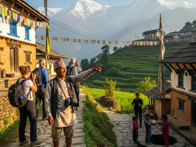 Traveler enjoying a peaceful moment in Nepal mountains