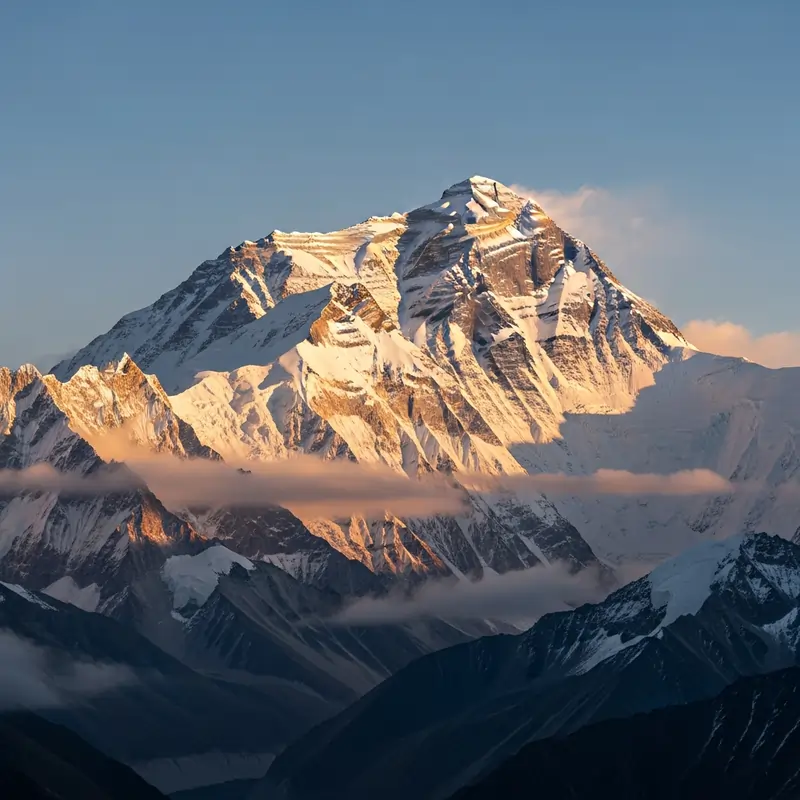 Mount Everest peak at golden hour